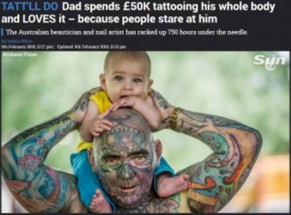 全身タトゥーに700万円以上かけた2児の父 後悔は全くしていない 豪 19年2月12日 エキサイトニュース