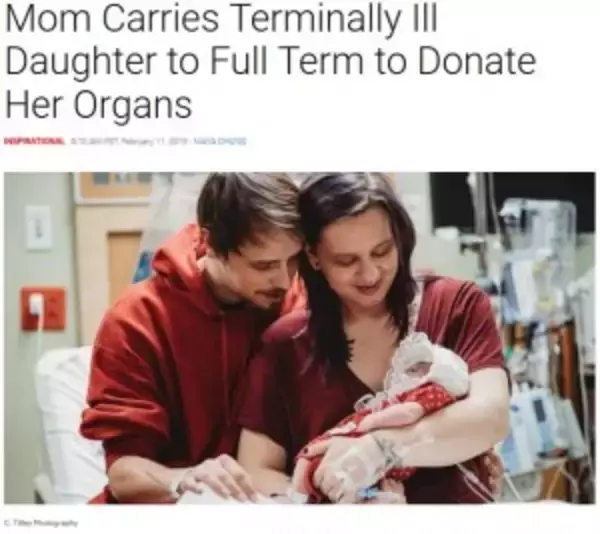 「お腹の赤ちゃんが無脳症と診断された夫婦　臓器提供を決意し出産　「限られた命の娘に一生分の愛を注いだ」（米）」の画像