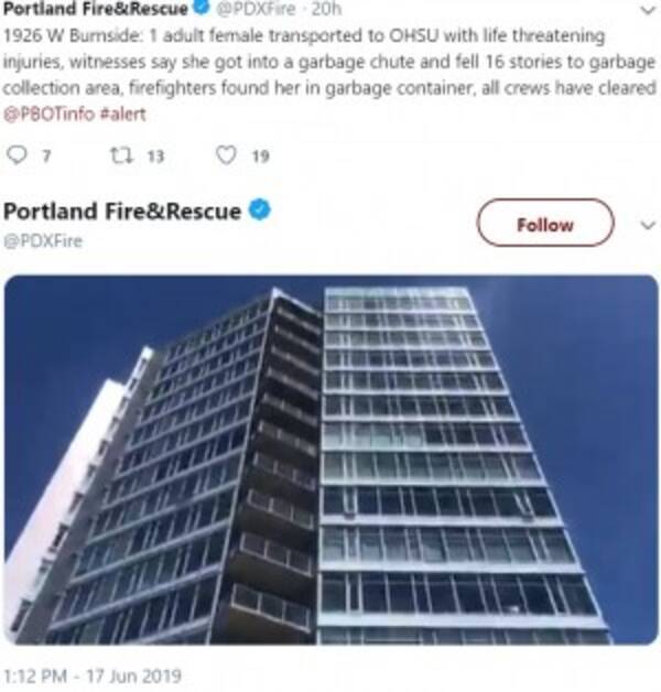 マンション16階ゴミ投入口から落下した女性が重傷 米 2019年6月19日 エキサイトニュース