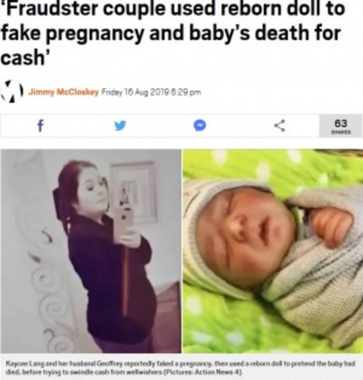 偽装妊娠の末 赤ちゃんが死んだ 人形の写真で寄付金を集めたカップル 米 19年8月19日 エキサイトニュース
