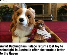英バッキンガム宮殿で失くしたサルのおもちゃ、オーストラリアに無事届く＜動画あり＞
