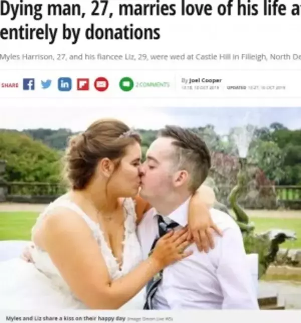 脳腫瘍の27歳男性、ホスピス入所後に結婚式　全てが寄付で（英）