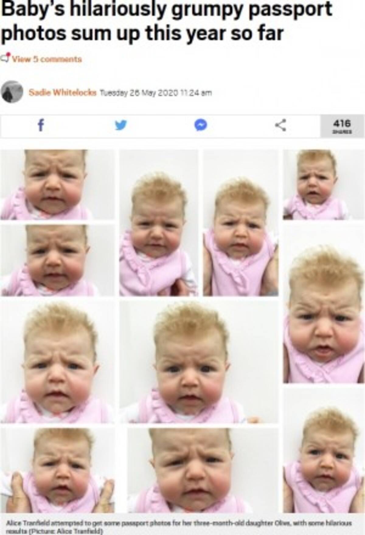 怒り顔の生後3か月の赤ちゃん ママが撮ったパスポート写真は眉間にしわが 英 年5月28日 エキサイトニュース