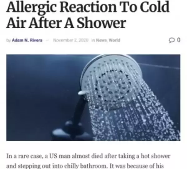 寒さでアレルギーを起こす男性、シャワー後に命の危機に（米）