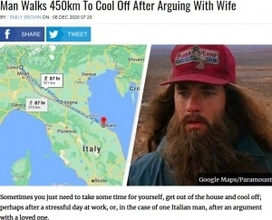 夫婦喧嘩で家を飛び出した男性、450kmをさ迷い歩く「イタリア版フォレスト・ガンプ」と呼ばれる