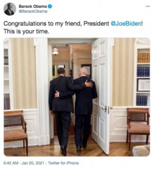オバマ氏「今度は君の番だ」　バイデン新大統領就任でハリウッドセレブ達も歓喜のツイート