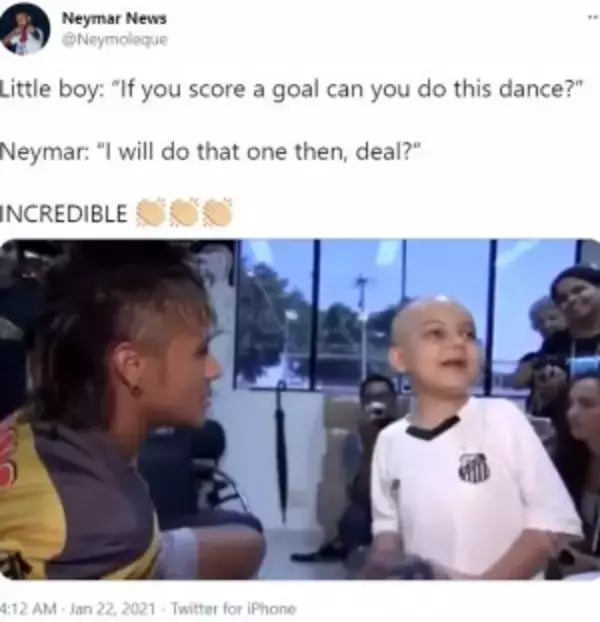 再生回数900万回超「ゴールを決めたらダンスして！」がんと闘う男児との約束を果たした若きネイマール（ブラジル）＜動画あり＞