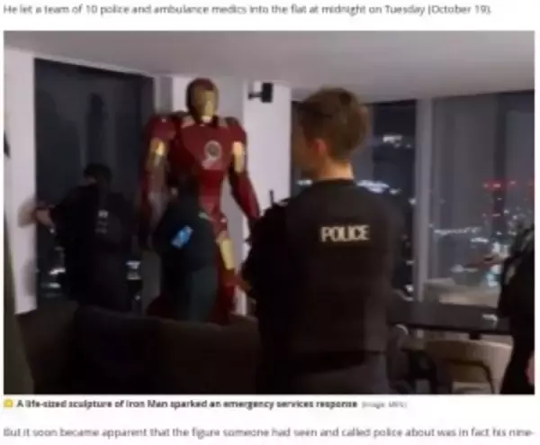 「等身大アイアンマンのフィギュアのせいで警察官ら10人が出動　「かっこいいね」と自撮りして帰る（英）＜動画あり＞」の画像