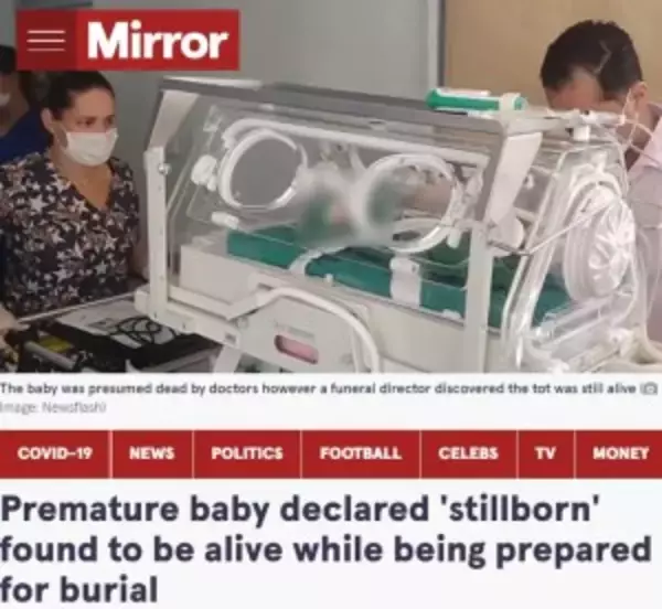 死産を宣告された赤ちゃん　葬儀スタッフが「息をしている」と気付き命を救われる（ブラジル）