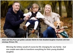 宝くじに高額当選した夫妻、障がいを抱える娘のために家を購入して介助犬を迎える（英）