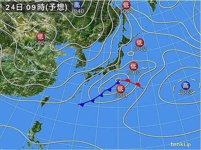 24日(月)　広い範囲で天気回復だが　真冬らしい寒さ　北海道は夕方まで所々で雪