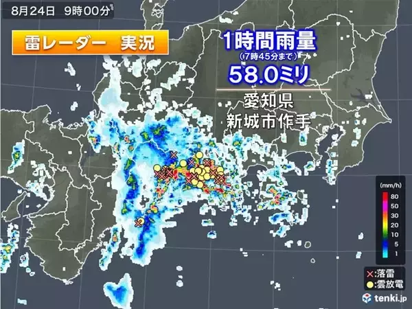 東海に活発な雨雲や雷雲　非常に激しい雨を観測　落雷も発生　午後も大気の状態不安定