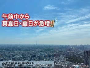 今日11日　午前中から真夏日も　梅雨入り前の暑さ警戒　連日の真夏日や猛暑日の所も