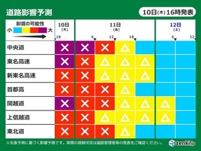 東京都心も夜にかけて雪が強まる　交通への影響に注意・警戒を　道路影響予測