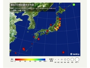 ここ1週間の地震回数　震度4以上の地震が6回　昨夜は関東で震度3の地震