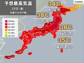 25日も危険な暑さ　北海道～関東は真夏並み　体温超えも　広く熱中症警戒アラート