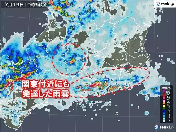 「関東も雨強まる　きょう19日夕方にかけて局地的な雷雨に注意　午後の外出も雨具を」の画像