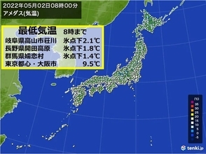 冷えた朝　関東で2週間ぶり最低気温が氷点下　東京・大阪は5月の気温一桁は3年ぶり