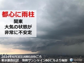 都心に雨柱　雷も　発達した雨雲が接近中　今夜遅くまで「激しい雨」が降り大雨の恐れ