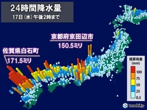 前線が南下中　九州北部などで激しい雨　あすは東北・北陸も再び大雨の恐れ