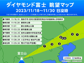 「ダイヤモンド富士」　11月末にかけての夕方　東京都心周辺でもチャンスあり