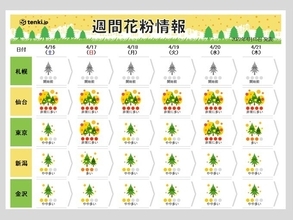 週間花粉情報「非常に多い」所も　東京23区の飛散は予測最大値の約3割　まだ対策を