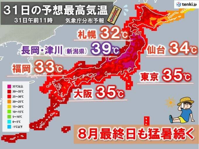 8月最後に「酷暑」も　新潟県で40℃に迫る予想気温　すでに体温を超える暑さも
