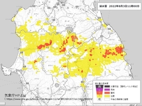 秋田県大館市など浸水害の危険高い　東北北部は命に危険が及ぶ土砂災害の発生に警戒
