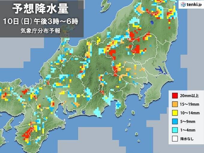 10日(日)午後も天気変わりやすく　関東・東北で発雷確率高め　滝のような雨の所も