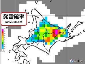 北海道の広い範囲「雷注意報」　発雷確率90パーセント以上の所も　落雷や突風に注意