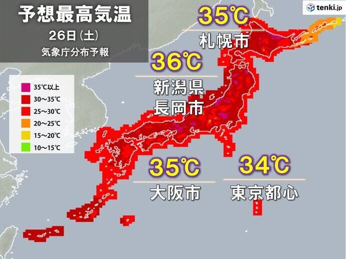 北海道～北陸を中心に午前中から猛暑　網走市など今年一番の暑さ　体温並みに