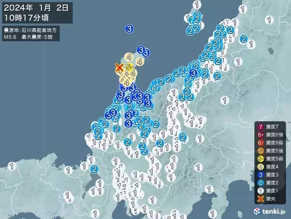 「石川県で震度5弱の地震　津波の心配なし」の画像