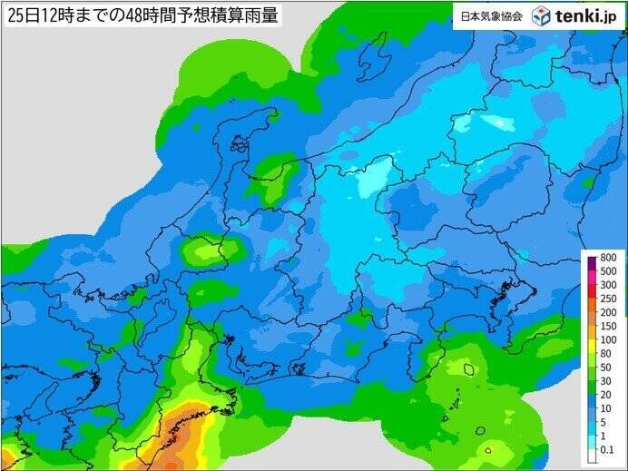東海地方　今夜から広く雨　明日24日も雨の一日　三重県南部で雨量が多くなる