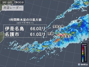 沖縄で1時間に60ミリ以上の非常に激しい雨や雷雨　3月としては1位の記録的な雨も