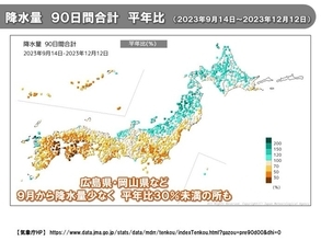 秋から続く水不足　広島県と岡山県に少雨に関する気象情報　解消までの道のりは遠く