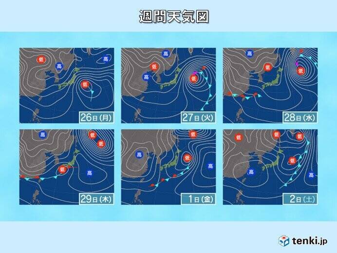 2週間天気　天気は短い周期変化　啓蟄の頃まで寒気の影響を受けやすく　冷たい雨も