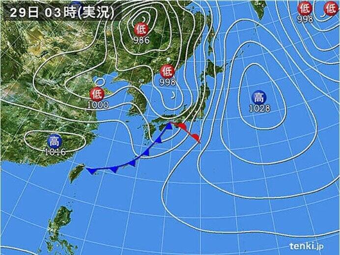29日　東海や関東は昼前まで局地的に大雨　雨のあとは広範囲に黄砂飛来