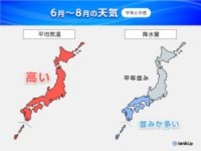 3か月予報　全国的に高温　蒸し暑さで熱中症リスク増　沖縄～東日本は大雨にも注意