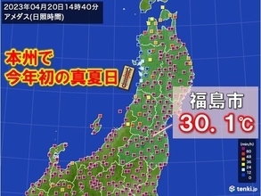 福島市で30℃超　本州で今年初めての真夏日