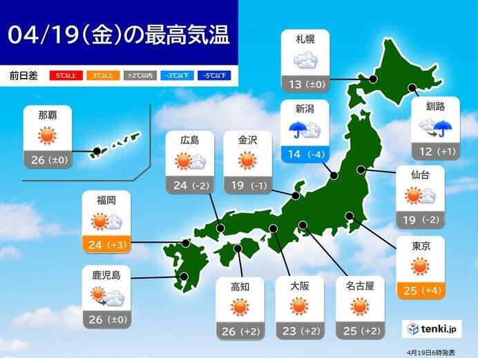 朝はヒンヤリも　昼間は九州～関東で気温が急上昇　暑いくらいに　寒暖差に注意