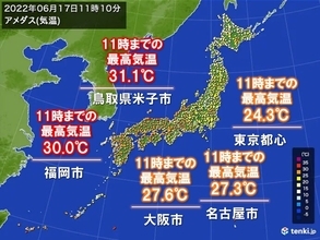 日本海側を中心に気温グングン上昇　すでに真夏日　午後は太平洋側でも熱中症に注意