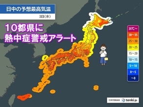 3日(水)　10都県に熱中症警戒アラート　九州～東海は厳しい暑さ　関東もムシムシ