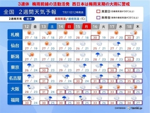 3連休は梅雨前線の活動活発　梅雨末期の大雨に警戒　来週は続々と梅雨明けか