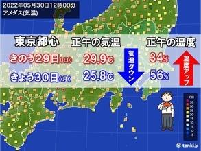 東京都心　正午の気温きのうよりダウン　湿度アップで蒸し暑い　熱中症に注意