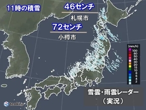 北海道～北陸で雪強まる　札幌市などで今季一番の積雪　大雪による交通障害に警戒