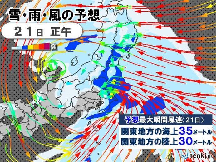 関東甲信　明日21日にかけ山間部で大雪の恐れ　東京23区は雨で積雪の可能性小