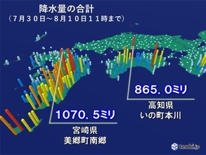 台風6号　九州や四国で記録的な大雨　平年8月ひと月の約2倍も　台風が離れても警戒
