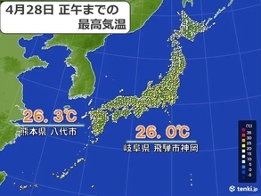 午前中から汗ばむ陽気で夏日の所も　午後も内陸や日本海側で気温上昇