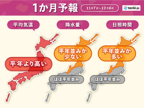 冬のような寒さは一時的　平年より暖かい11月に　1か月予報