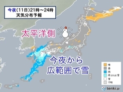 太平洋側　今夜から広範囲で雪　大阪や都心など市街地も雪か